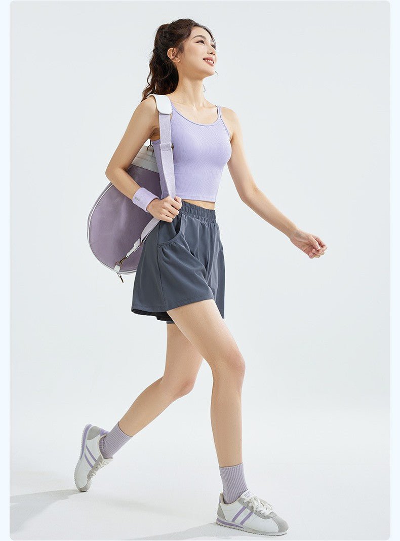 Striped Sports Bra Vest | Fixed Shoulder Straps | Padded | Slim Fit | Breathable Yoga Gym Top - Women's Activewear by Ceecile